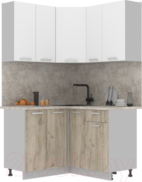 Изображение товара Кухонный гарнитур Интерлиния Мила Лайт 1.2x1.3 (белый платинум/дуб серый/опал светлый)