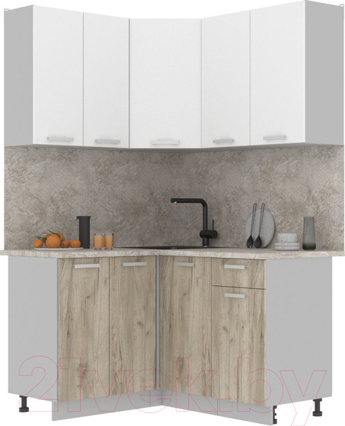 Изображение товара Кухонный гарнитур Интерлиния Мила Лайт 1.2x1.4 (белый платинум/дуб серый/опал светлый)