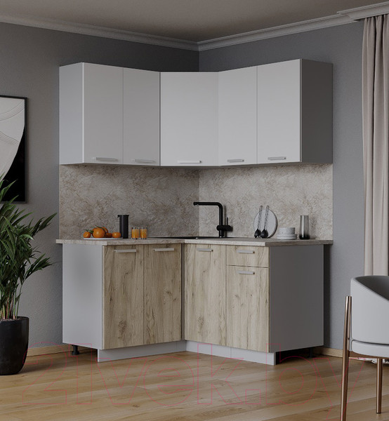 Изображение товара Кухонный гарнитур Интерлиния Мила Лайт 1.2x1.4 (белый платинум/дуб серый/опал светлый)