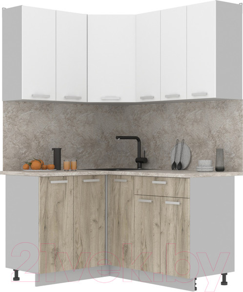 Изображение товара Кухонный гарнитур Интерлиния Мила Лайт 1.2x1.5 (белый платинум/дуб серый/опал светлый)