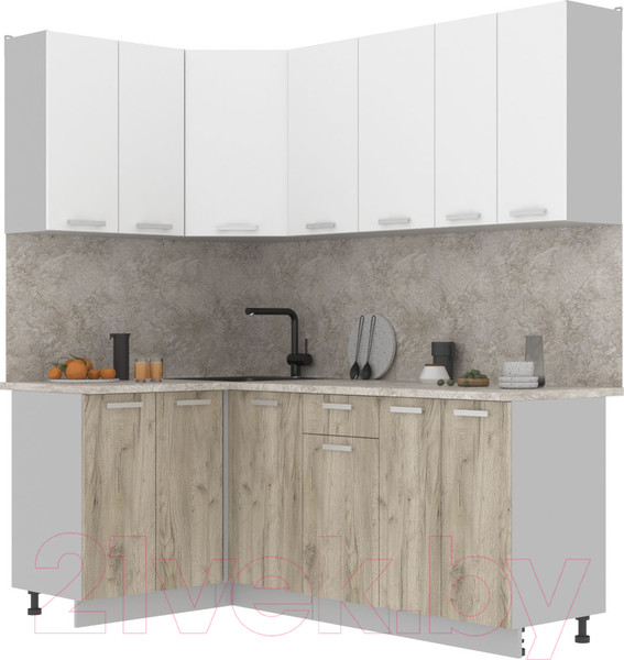Изображение товара Кухонный гарнитур Интерлиния Мила Лайт 1.2x2.0 (белый платинум/дуб серый/опал светлый)