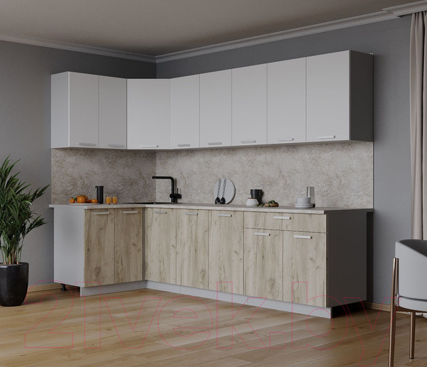 Изображение товара Кухонный гарнитур Интерлиния Мила Лайт 1.2x2.6 (белый платинум/дуб серый/опал светлый)