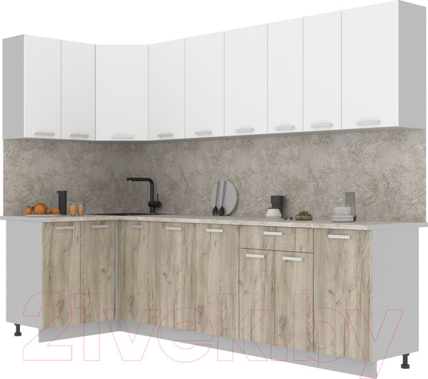 Изображение товара Кухонный гарнитур Интерлиния Мила Лайт 1.2x2.8 (белый платинум/дуб серый/опал светлый)