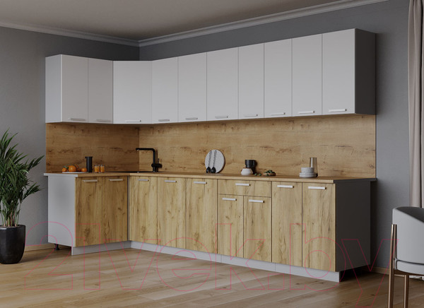 Изображение товара Кухонный гарнитур Интерлиния Мила Лайт 1.2x3.0 (белый платинум/дуб золотой/дуб бунратти)