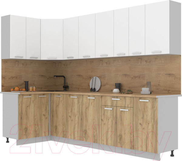 Изображение товара Кухонный гарнитур Интерлиния Мила Лайт 1.2x2.8 (белый платинум/дуб золотой/дуб бунратти)
