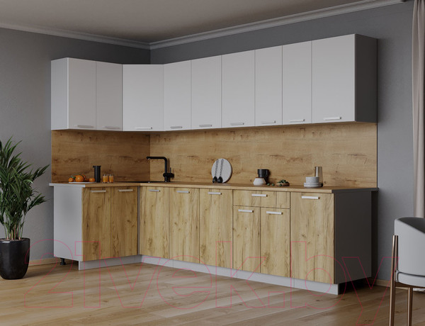 Изображение товара Кухонный гарнитур Интерлиния Мила Лайт 1.2x2.8 (белый платинум/дуб золотой/дуб бунратти)