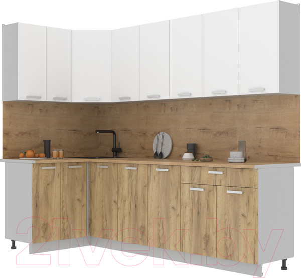 Изображение товара Кухонный гарнитур Интерлиния Мила Лайт 1.2x2.6 (белый платинум/дуб золотой/дуб бунратти)