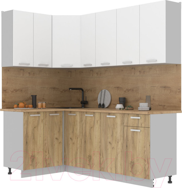 Изображение товара Кухонный гарнитур Интерлиния Мила Лайт 1.2x2.1 (белый платинум/дуб золотой/дуб бунратти)