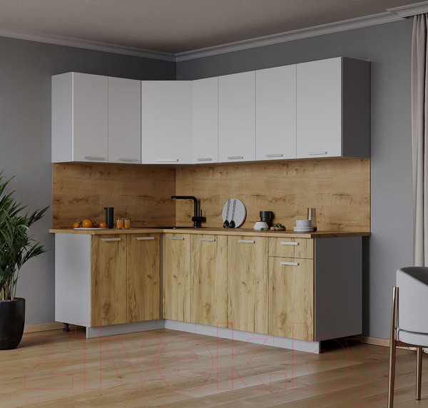 Изображение товара Кухонный гарнитур Интерлиния Мила Лайт 1.2x2.1 (белый платинум/дуб золотой/дуб бунратти)