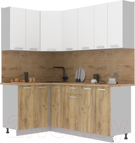 Изображение товара Кухонный гарнитур Интерлиния Мила Лайт 1.2x2.0 (белый платинум/дуб золотой/дуб бунратти)