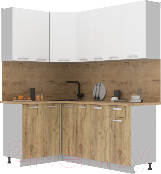 Изображение товара Кухонный гарнитур Интерлиния Мила Лайт 1.2x1.9 (белый платинум/дуб золотой/дуб бунратти)