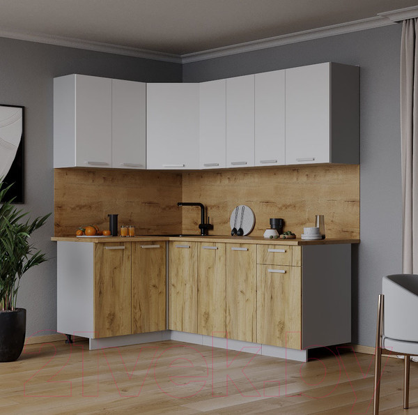 Изображение товара Кухонный гарнитур Интерлиния Мила Лайт 1.2x1.9 (белый платинум/дуб золотой/дуб бунратти)