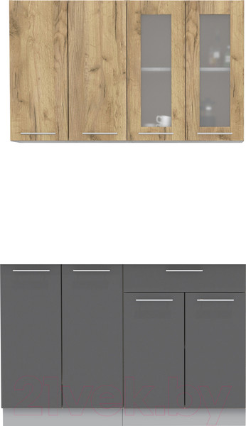 Изображение товара Кухонный гарнитур Интерлиния Мила 12 без столешницы (дуб золотой/антрацит)