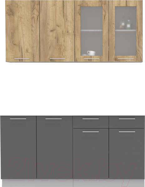 Изображение товара Кухонный гарнитур Интерлиния Мила 16 без столешницы (дуб золотой/антрацит)