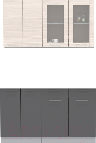 Изображение товара Кухонный гарнитур Интерлиния Мила 14-60 без столешницы (вудлайн кремовый/антрацит)