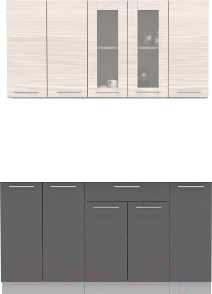 Изображение товара Кухонный гарнитур Интерлиния Мила 15 без столешницы (вудлайн кремовый/антрацит)