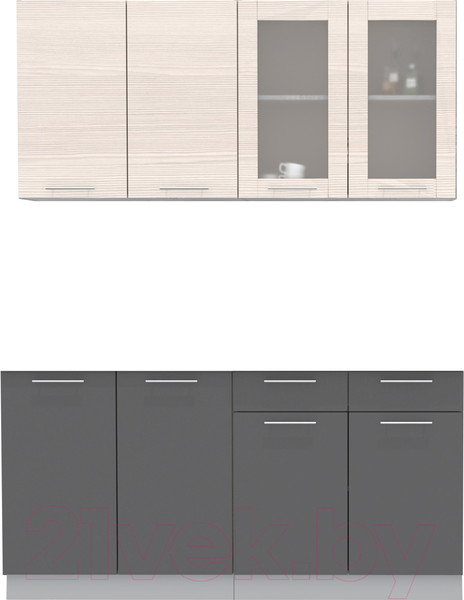 Изображение товара Кухонный гарнитур Интерлиния Мила 16 без столешницы (вудлайн кремовый/антрацит)