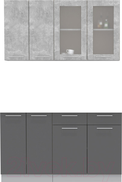 Изображение товара Кухонный гарнитур Интерлиния Мила 14-60 без столешницы (бетон/антрацит)