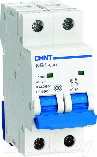 Изображение товара Выключатель автоматический Chint NB1-63H 2P 16A 10кА C (R) / 179826