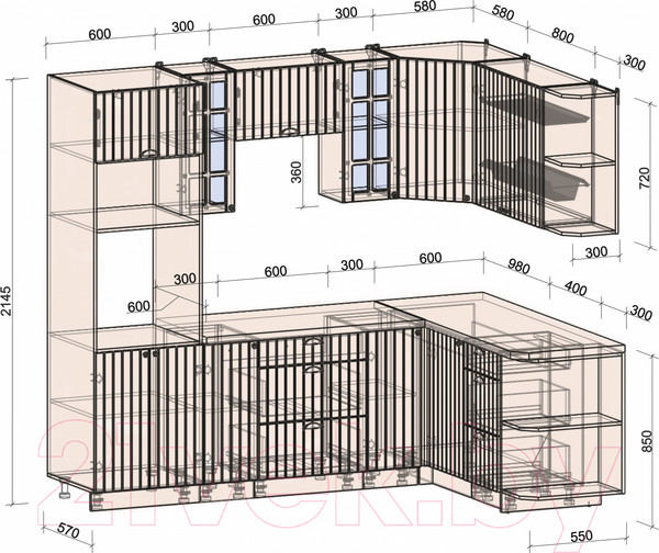 Изображение товара Кухонный гарнитур Интерлиния Берес 1.68x2.4 ВТ правая (дуб снежный/серый каспий)