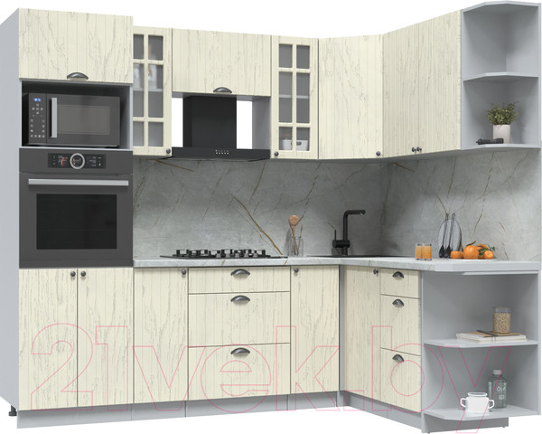 Изображение товара Кухонный гарнитур Интерлиния Берес 1.68x2.4 ВТ правая (дуб снежный/серый каспий)