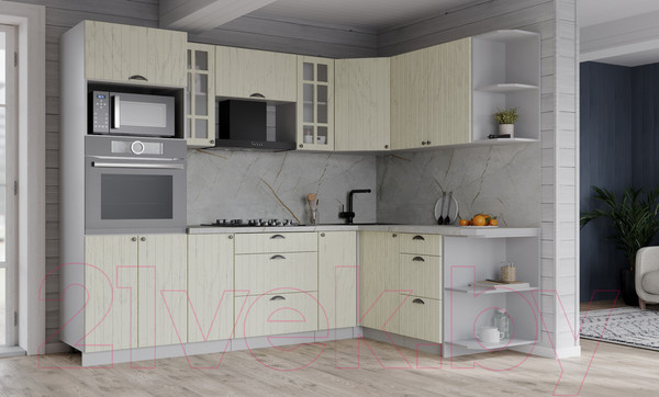 Изображение товара Кухонный гарнитур Интерлиния Берес 1.68x2.4 ВТ правая (дуб снежный/серый каспий)