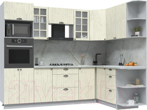 Изображение товара Кухонный гарнитур Интерлиния Берес 1.68x2.6 ВТ правая (дуб снежный/серый каспий)