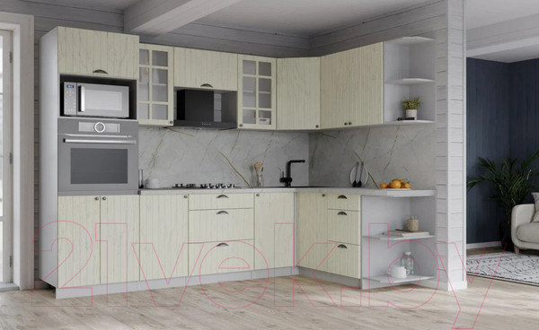 Изображение товара Кухонный гарнитур Интерлиния Берес 1.68x2.6 ВТ правая (дуб снежный/серый каспий)