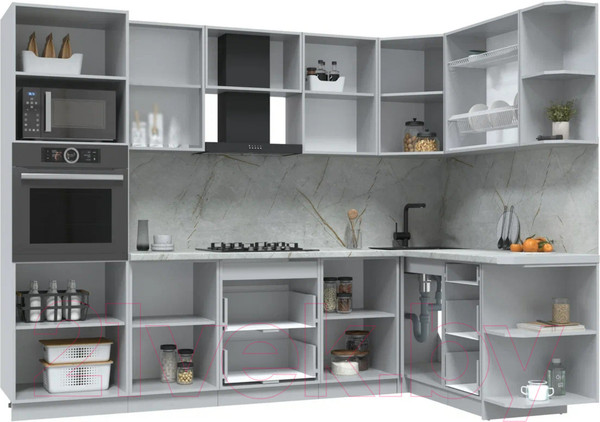 Изображение товара Кухонный гарнитур Интерлиния Берес 1.68x2.8 ВТ правая (дуб снежный/серый каспий)