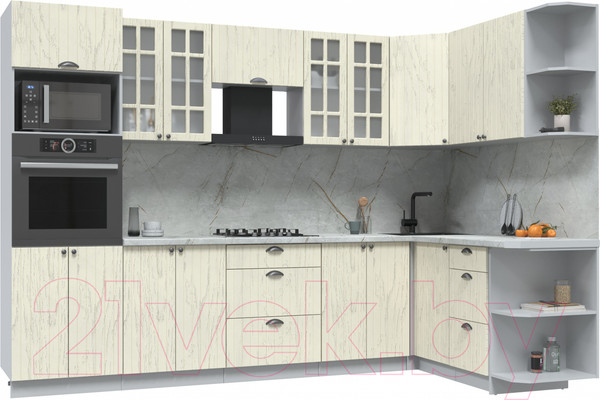 Изображение товара Кухонный гарнитур Интерлиния Берес 1.68x3.0 ВТ правая (дуб снежный/серый каспий)