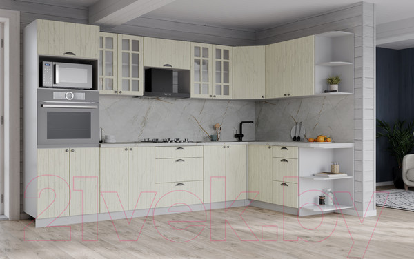 Изображение товара Кухонный гарнитур Интерлиния Берес 1.68x3.0 ВТ правая (дуб снежный/серый каспий)