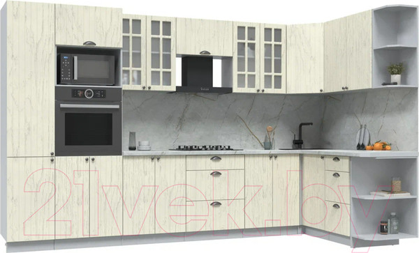 Изображение товара Кухонный гарнитур Интерлиния Берес 1.68x3.4 ВТ правая (дуб снежный/серый каспий)