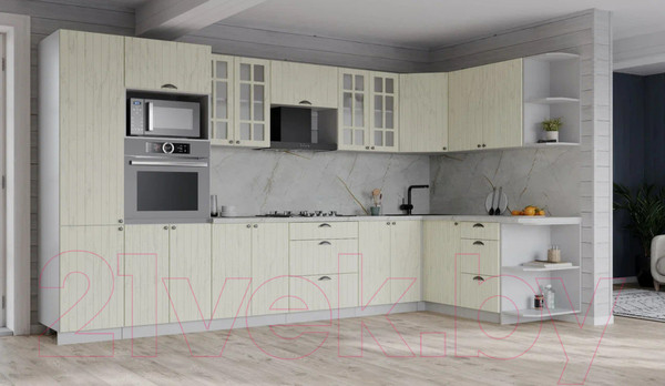 Изображение товара Кухонный гарнитур Интерлиния Берес 1.68x3.4 ВТ правая (дуб снежный/серый каспий)