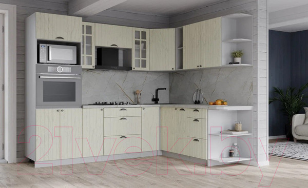 Изображение товара Кухонный гарнитур Интерлиния Берес 1.88x2.4 ВТ правая (дуб снежный/серый каспий)