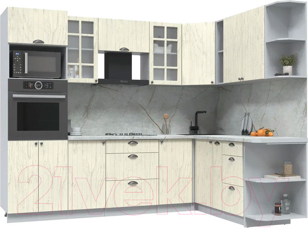 Изображение товара Кухонный гарнитур Интерлиния Берес 1.88x2.6 ВТ правая (дуб снежный/серый каспий)