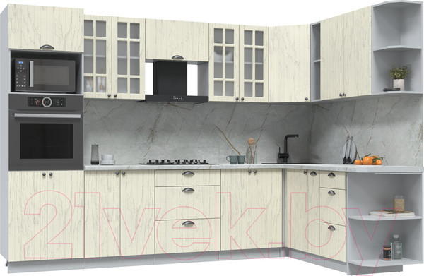 Изображение товара Кухонный гарнитур Интерлиния Берес 1.88x3.0 ВТ правая (дуб снежный/серый каспий)