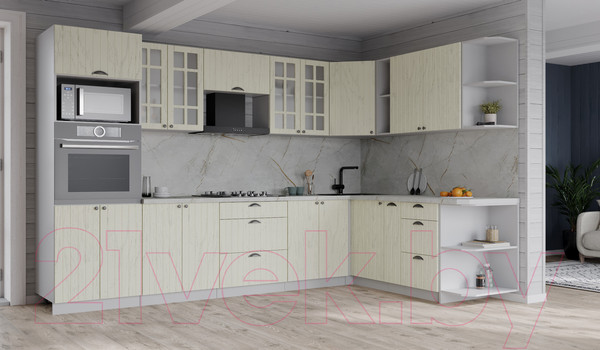 Изображение товара Кухонный гарнитур Интерлиния Берес 1.88x3.0 ВТ правая (дуб снежный/серый каспий)