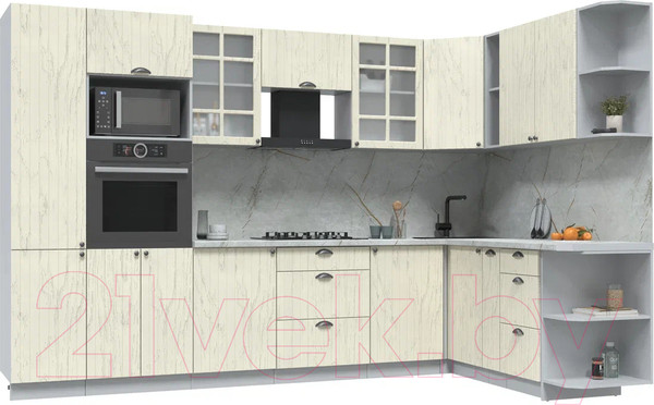 Изображение товара Кухонный гарнитур Интерлиния Берес 1.88x3.2 ВТ правая (дуб снежный/серый каспий)