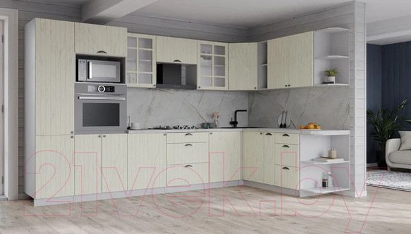 Изображение товара Кухонный гарнитур Интерлиния Берес 1.88x3.2 ВТ правая (дуб снежный/серый каспий)