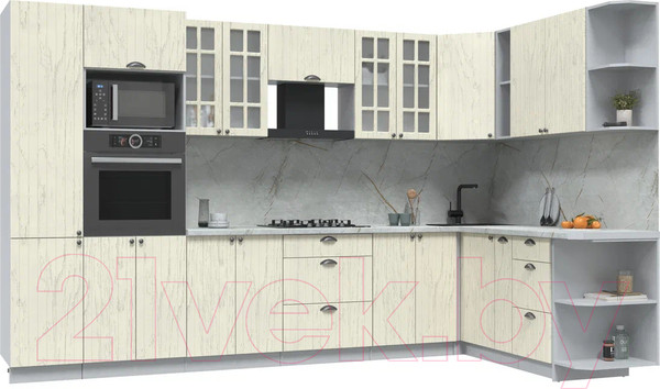 Изображение товара Кухонный гарнитур Интерлиния Берес 1.88x3.4 ВТ правая (дуб снежный/серый каспий)