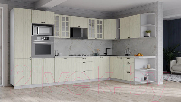 Изображение товара Кухонный гарнитур Интерлиния Берес 1.88x3.4 ВТ правая (дуб снежный/серый каспий)