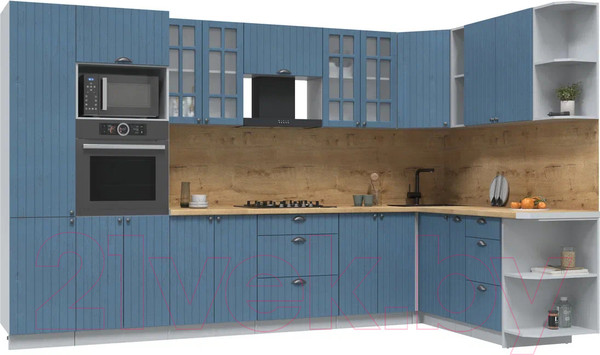 Изображение товара Кухонный гарнитур Интерлиния Берес 1.88x3.4 ВТ правая (дуб лазурный/дуб бунратти)