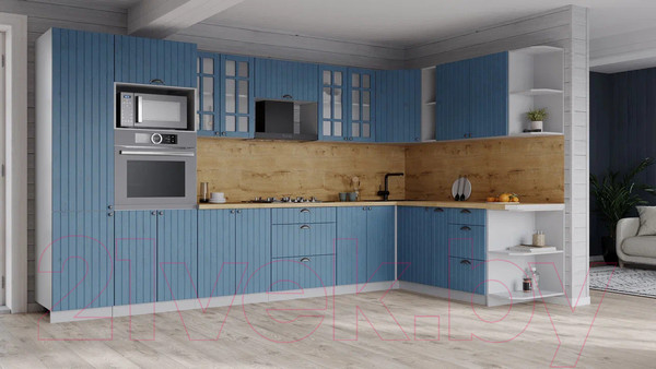 Изображение товара Кухонный гарнитур Интерлиния Берес 1.88x3.4 ВТ правая (дуб лазурный/дуб бунратти)