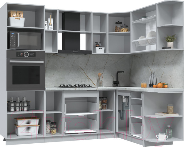 Изображение товара Кухонный гарнитур Интерлиния Берес 1.68x2.4 ВТ правая (дуб королевский/бискайская сосна)