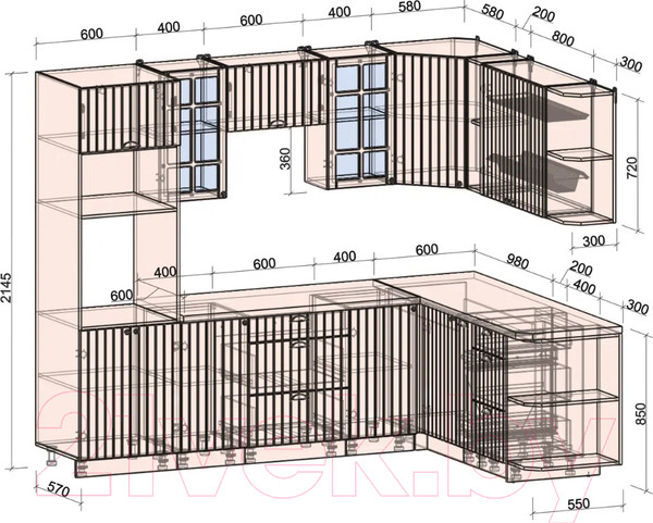 Изображение товара Кухонный гарнитур Интерлиния Берес 1.88x2.6 ВТ правая (дуб королевский/бискайская сосна)