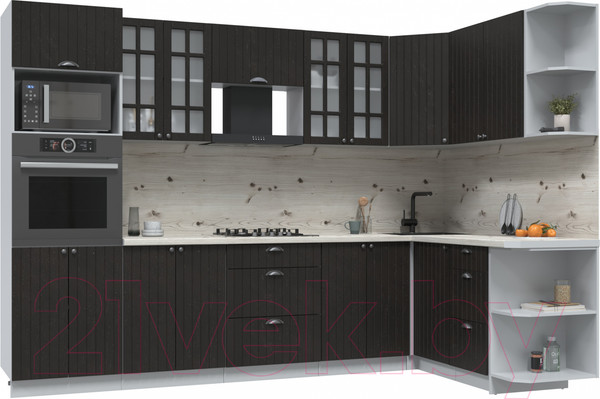 Изображение товара Кухонный гарнитур Интерлиния Берес 1.68x3.0 ВТ правая (дуб английский/бискайская сосна)