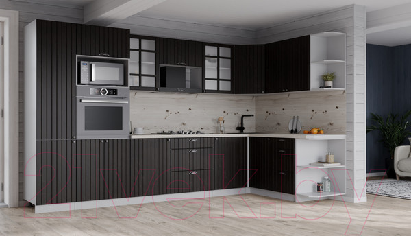 Изображение товара Кухонный гарнитур Интерлиния Берес 1.68x3.2 ВТ правая (дуб английский/бискайская сосна)