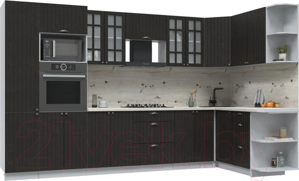 Изображение товара Кухонный гарнитур Интерлиния Берес 1.68x3.4 ВТ правая (дуб английский/бискайская сосна)