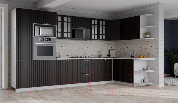 Изображение товара Кухонный гарнитур Интерлиния Берес 1.68x3.4 ВТ правая (дуб английский/бискайская сосна)