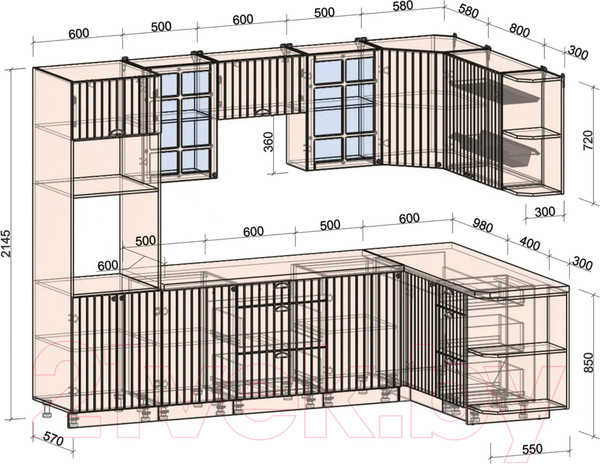Изображение товара Кухонный гарнитур Интерлиния Берес 1.88x2.8 ВТ правая (дуб английский/бискайская сосна)
